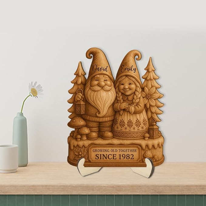 Growing Old Together Gnomes Wooden Sign, Gifts for Him Her Wife Husband, Custom Wood Art Plaque Anniversary Couples Gift, Valentine Christmas Gift For Parents, Grandparents Decorations Sign 32