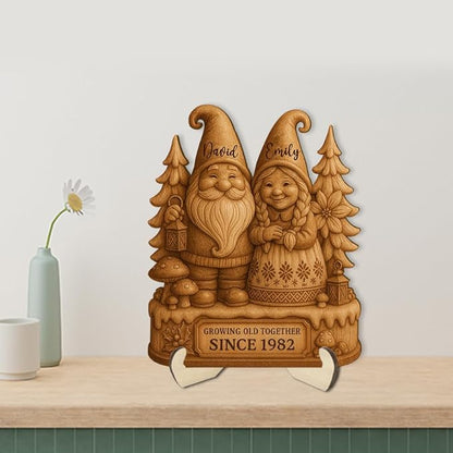 Growing Old Together Gnomes Wooden Sign, Gifts for Him Her Wife Husband, Custom Wood Art Plaque Anniversary Couples Gift, Valentine Christmas Gift For Parents, Grandparents Decorations Sign 32