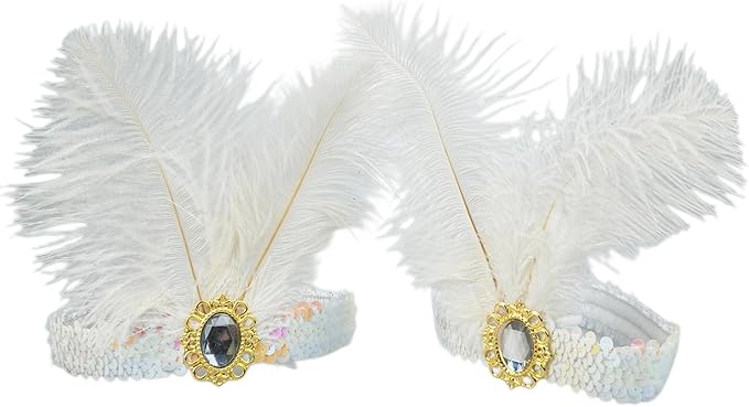 Feather Headpiece Sequins Headbands 1920s Flapper Showgirl Headpieces for Women Girls Carnival Party Accessories