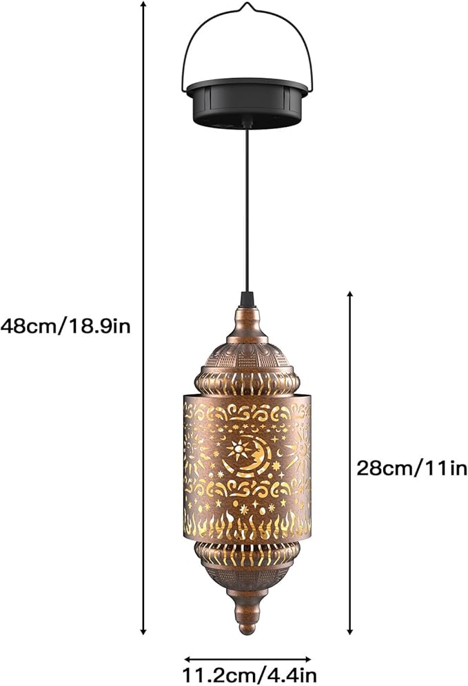 Moroccan Hanging Solar Lights Outdoor 2 Pack Garden Decor Sun and Moon Decorations Solar Lantern Waterproof for Patio Pathway Yard Backyard Garden Decorative (2)