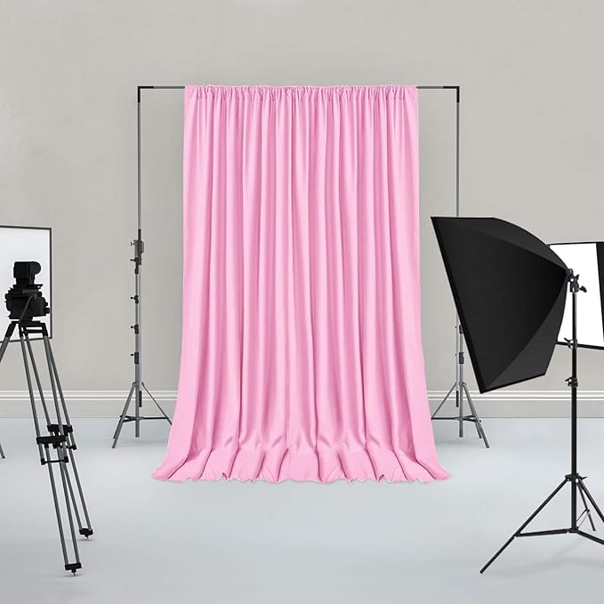 Hiasan Pink Backdrop Curtains for Parties, Polyester Photography Backdrop Drapes for Baby Shower, Wedding Decorations, 5ftx8ft, Set of 2 Panels