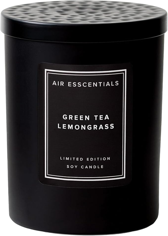 Air Esscentials Clean Scented Soy Candles, Soy Wax Blend with Luxury Fragrance, Aromatherapy Candle for Home & Office, 70 Hour Burn Time, Green Tea & Lemongrass, 11 oz.