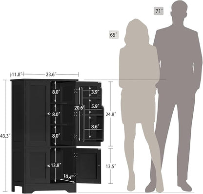 TEENFON Storage Cabinet with 4 Doors, Kitchen Cabinet with 6 Door Shelves, Kitchen Pantry for Living Room, Dining Room, Bathroom, Black