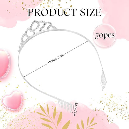 Riceshoot 50 Pcs Tiara Crowns Bulk for Women Crystal Princess Tiara Queen Rhinestone Crown with Comb Silver Bridal Wedding Headband for Women Prom Birthday Party Hair Accessory