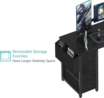 Lufeiya L Shaped Gaming Desk with Drawers & Storage Shelves, 55 Inch Corner Computer Desk with Power Outlet for Home Office Bedroom, L-Shaped Teen PC Desks with Fabric Drawer, Black