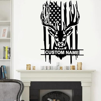Custom US Deer Hunting Metal Wall Art, Personalized Hunter Name Sign Decoration For Room, Monogram door hanger, Outdoor Christmas Decoration, Unique Wildlife Gift for Men, Hunters & Nature Lovers