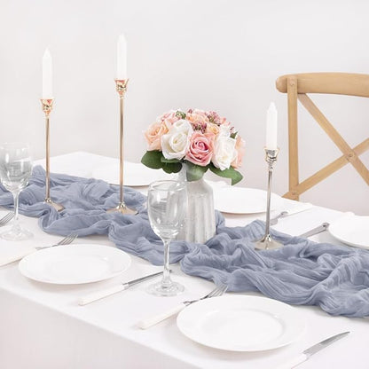 MLMC Grey Table Runner Cheesecloth Table Runner 10ft Sheer Rustic Gauze Cheese Cloth Centerpiece Decor 35x120 Inches for Wedding Party Bridal Shower Birthday Winter Decor
