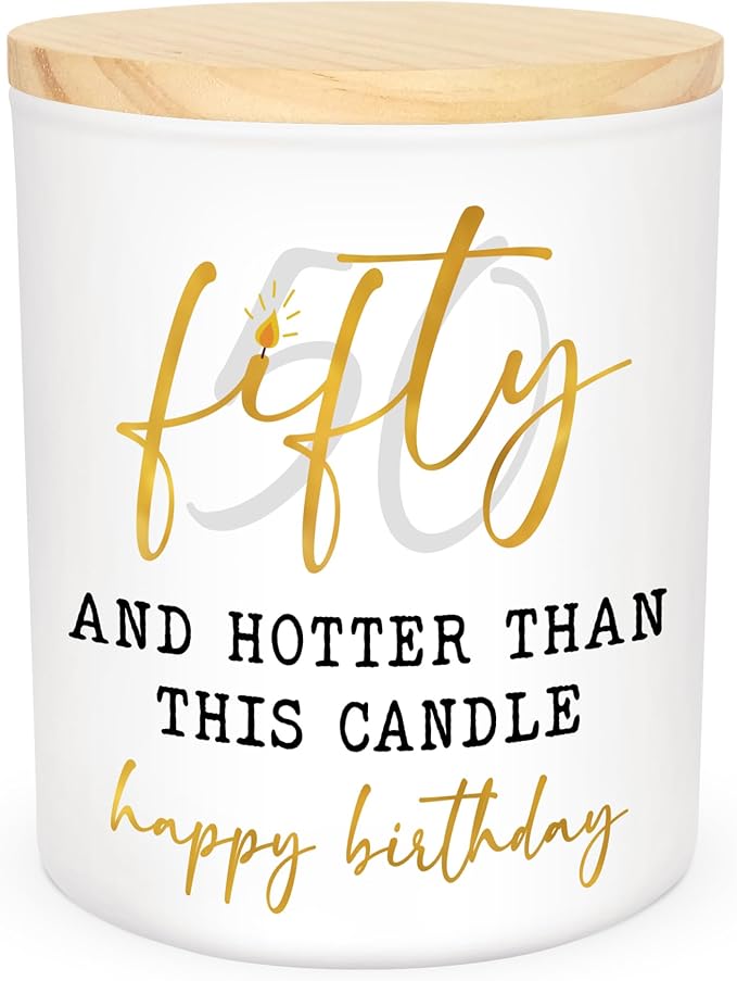 Christmas 50th Birthday Gifts for Her - Long Lasting Vanilla Lavender Candle 10 oz - Funny 1975 Birthday Gifts for Women Wife Mom Sister Friend, Gift for 50 Year Old Woman, Fifty Candles