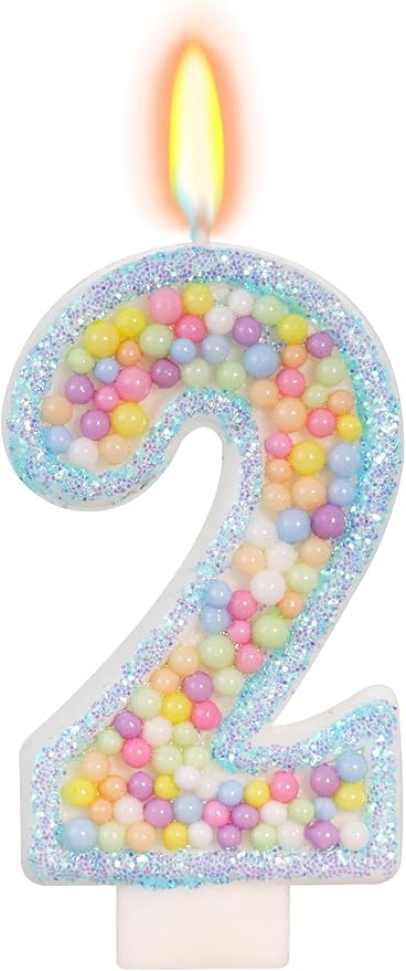 Birthday Candles - Number 2 Candle, Colorful Macaron Candles for Boys/Girls, Blue Cake Decorations, Cartoon Theme Party Supplies
