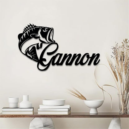 Personalized Name Fishing Sign Light - Custom Bass Wall Art for Fish Cabin, Lake House - Fishing Lover Gifts for Father's Day, Valentine's Day, Birthday (Name Night Light)