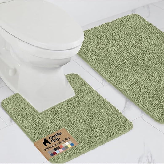 GORILLA GRIP Bathroom Rug Sets, Soft Chenille 2 Piece Area Rugs Set, Toilet Base Mat and 30x20 Carpet, Absorbent Microfiber Washable Mats Dry Quickly, Home Décor and Bath Room Accessories Sage Green