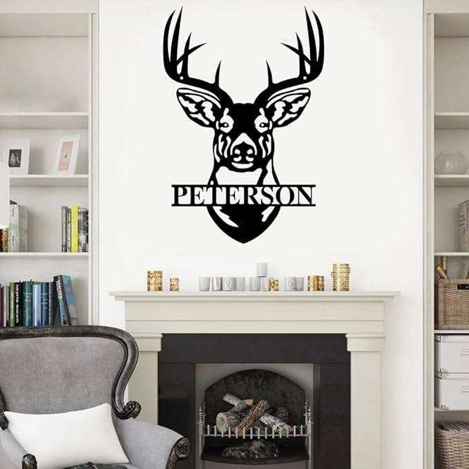 Personalized Deer Head Metal Sign, Custom Antler Wall Art, Rustic Hunting Lodge Cabin Decor, Outdoor Christmas Decoration Plaque, Gift for Hunters, Men, Dad, Cabin, Farmhouse, Garage