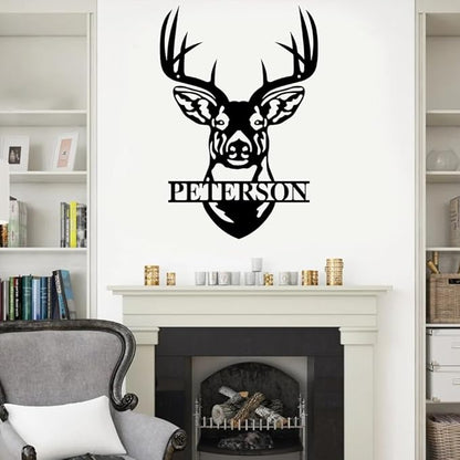 Personalized Deer Head Metal Sign, Custom Antler Wall Art, Rustic Hunting Lodge Cabin Decor, Outdoor Christmas Decoration Plaque, Gift for Hunters, Men, Dad, Cabin, Farmhouse, Garage