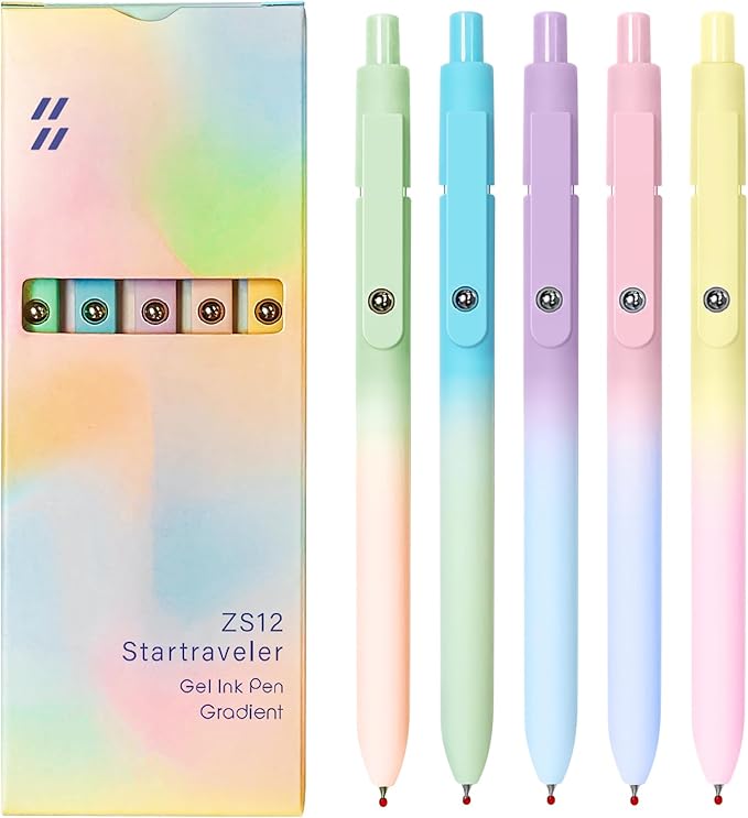 Gel Pens, 5 Pcs Black Ink Pens for Women, 0.7mm Medium Point Smooth Writing Pens with Silicone Grip, High-End Series Metal Clip Retractable Pens for Journaling Note Taking (5 Pcs Pastel)