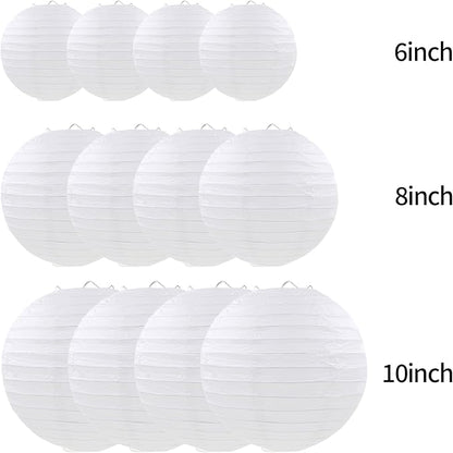 White Paper Lanterns Party Decorations, Hanging Paper Lanterns for Birthday Wedding Baby Bridal Shower Christmas New Year Party Decoration (12 PCS)