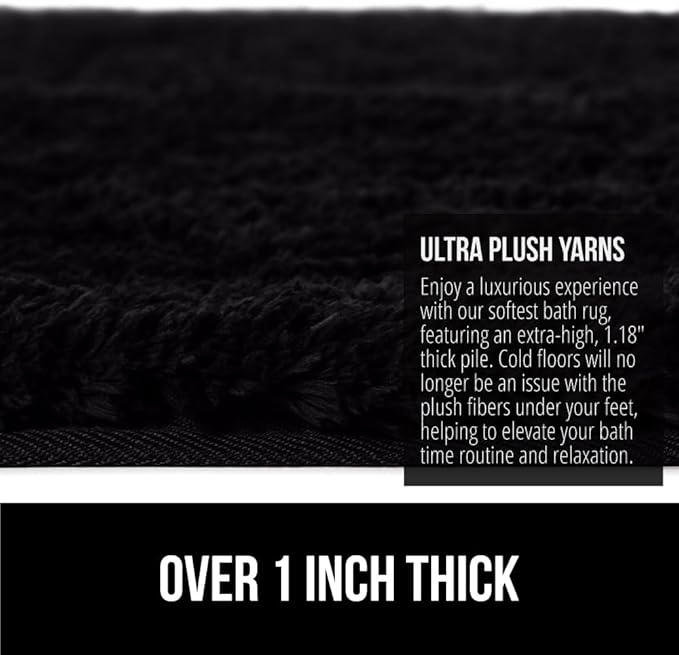 GORILLA GRIP Bathroom Rugs, Ultra Soft Absorbent Mat, Thick Plush Bath Rug, Machine Washable, Microfiber Quick Dry, Mats for Shower, Bathtub and Floor, Home Decor Accessories, 24x17, Black