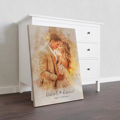 GABITA Personalized Wall Art for Couples, Anniversary Canvas for Couple Parent Grandparent, Watercolor Couple Portrait, Romantic Wall Decor, Wedding Keepsake
