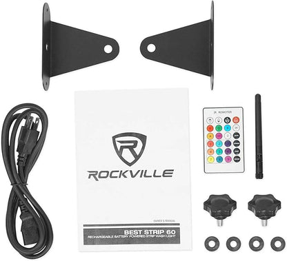 Rockville Best Strip 60 Rechargeable LED Wash Light Bar, Wireless DMX, RGBWA+UV, 8800mAh Battery, 6500 Lux, IRC Remote, for DJs, Stage, and Event Lighting