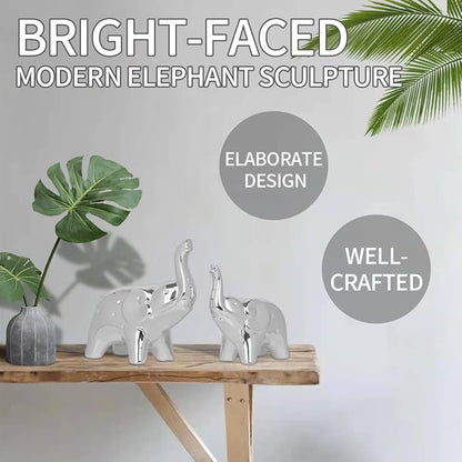 prosfalt A Pair Elephant Statue Home Decor,Modern Style Figurines,Sculpture for Office Desktop Bookshelf Living Room (Ceramics Silver)