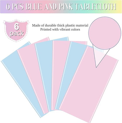 MASHAN 6Pack Gender Reveal Tablecloths, Disposable Plastic Pink and Blue Tablecloth, Rectangle Table Covers for Boy or Girl Baby Shower Party Decorations,54×108 Inch