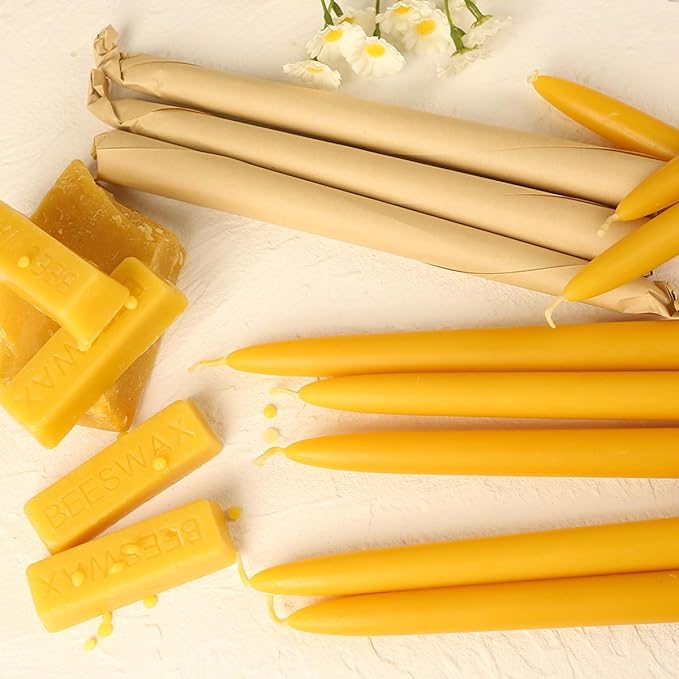 16 Packs Beeswax Taper Candles 9 Inch, All Natural Beeswax Candle Sticks - 10 Hour Burn Time - Smokeless & Dripless Taper Candles for Table Decor, Unscented Bee Wax Tapered Candle