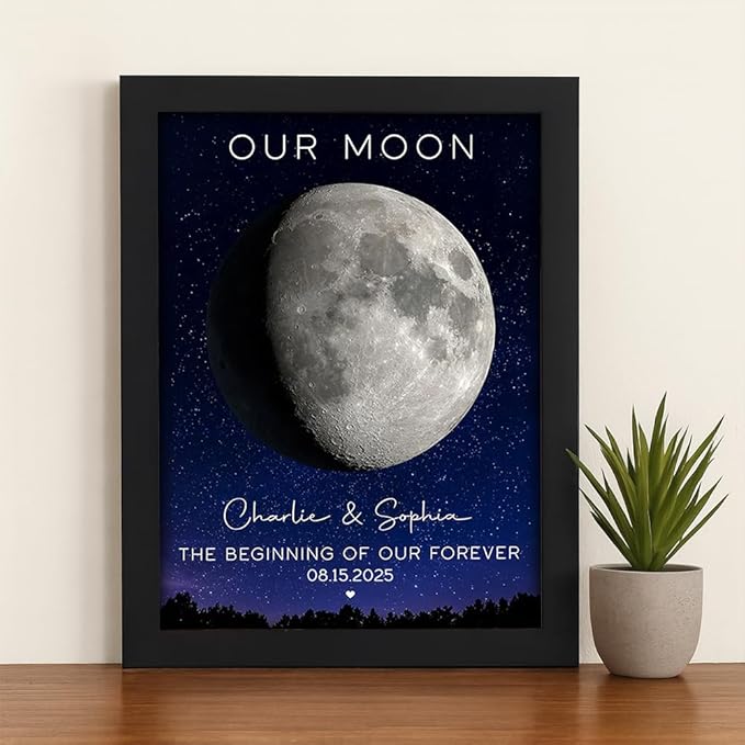 GABITA Personalized Wall Art for Couples, Anniversary Canvas for Couple Parent Grandparent, Our Moon Couple Gift Moon Phase Art Gift for Her Wedding Gifts Personalized Poster