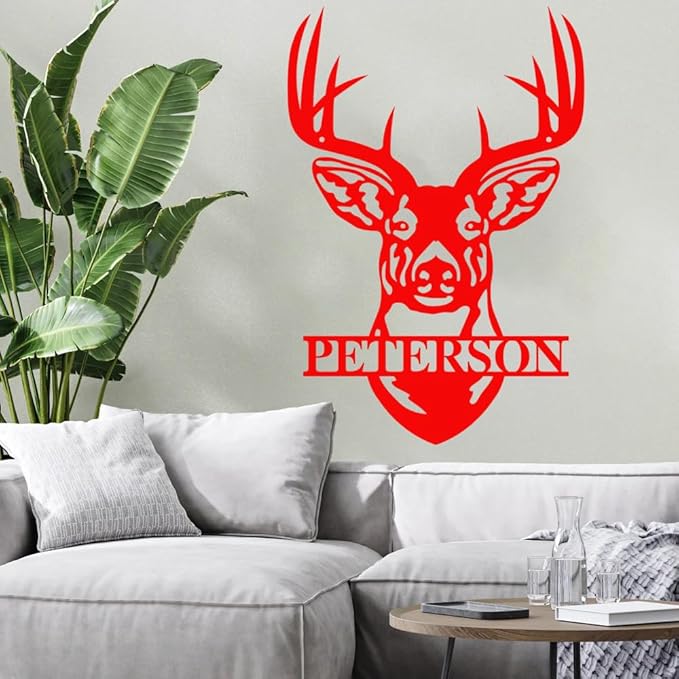 Personalized Deer Head Metal Sign, Custom Antler Wall Art, Rustic Hunting Lodge Cabin Decor, Outdoor Christmas Decoration Plaque, Gift for Hunters, Men, Dad, Cabin, Farmhouse, Garage