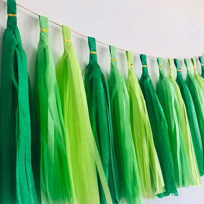 We Moment Green Light Tissue Paper Tassels Party Tassel Garland Banner for Green Party Decorations, DIY Kit, 15PCS