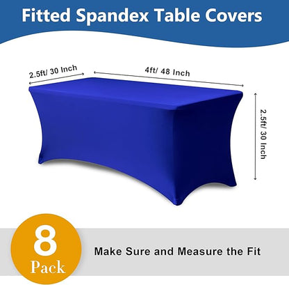 Fitted Spandex Table Cloth for 4 ft Rectangle-8 Pack Royal Blue Spandex Table Covers-Elastic Folding Tablecloths for Party, Vendor Booth Display, Banquet Buffet Event, Craft Trade Show