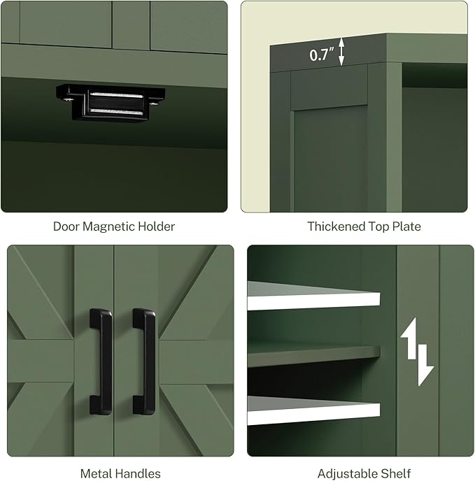 TEENFON Bathroom Cabinet with Adjustable Shelf & 2 Drawers, Farmhouse Storage Cabinet with 2 Doors, Kitchen Storage Cabinets for Living Room, Entryway, Home Office, Forest Green