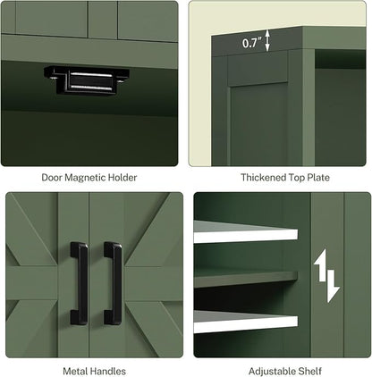 TEENFON Bathroom Cabinet with Adjustable Shelf & 2 Drawers, Farmhouse Storage Cabinet with 2 Doors, Kitchen Storage Cabinets for Living Room, Entryway, Home Office, Forest Green