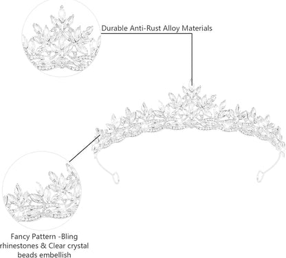 Crystal Tiaras & Crowns for Women, Bride Royal Queen Headband Princess Headpieces for Birthday Cake Crown & Prom Pageant Party