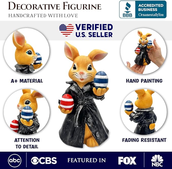OrnamentallyYou Covert Carrot Collector Funny Bunny Agent Figurine, 7" Dueling Easter Rabbit Garden Statue