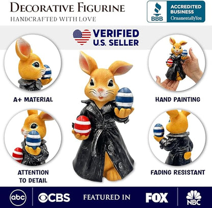 OrnamentallyYou Covert Carrot Collector Funny Bunny Agent Figurine, 7" Dueling Easter Rabbit Garden Statue