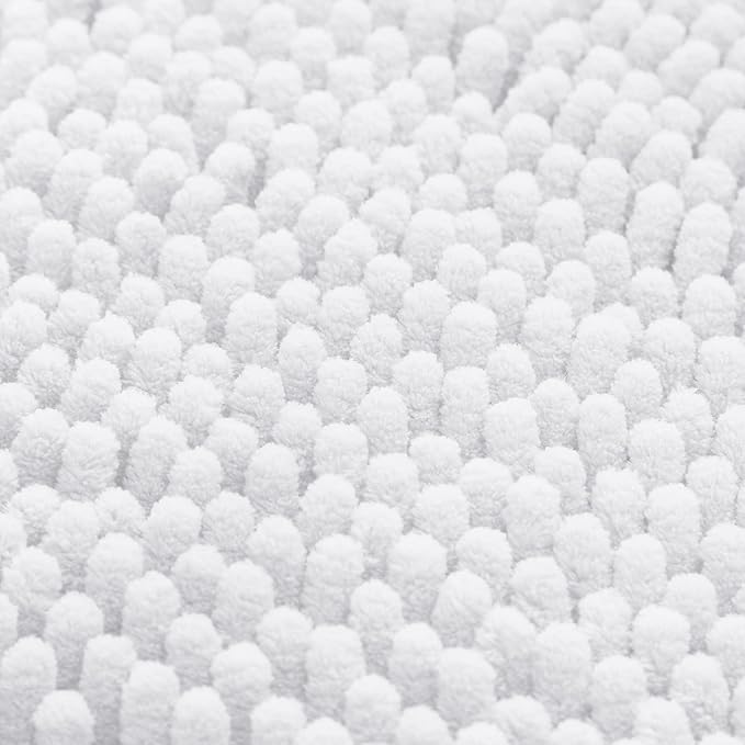 HOMEIDEAS 3 Pieces Bathroom Rugs, Ultra Soft Non Slip Absorbent Chenille Toilet Bath Mat Set (White)