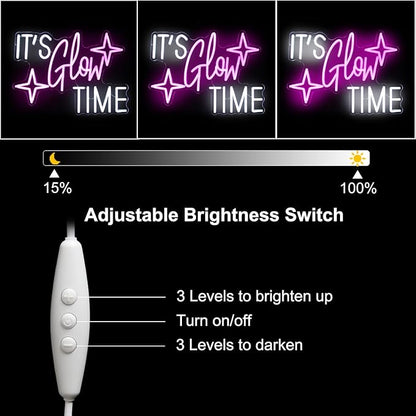 It's Glow Time Neon Sign Party Decorations Pink White Letter Neon Light Star LED Sign for Wall Celebrate Party Neon Signs for Bedroom Thanksgiving Christmas New Year Bar Decor Girl Gifts