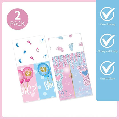 2 Pack Gender Reveal Tablecloth Plastic 54 X 108Inch, Pink and Blue Table Cloth Disposable Rectangle Table Covers for Boy or Girl Baby Shower Party Decorations Supplies (Gender Reveal)