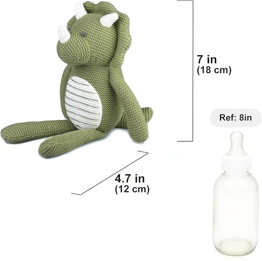 100% Organic Cotton Baby Stuffed Animals | 7.1" Green Dinosaur Plush for Newborn