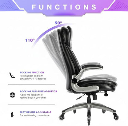 COLAMY Executive Office Chair with Thick Bonded Leather (Black-6686, Set of 2)