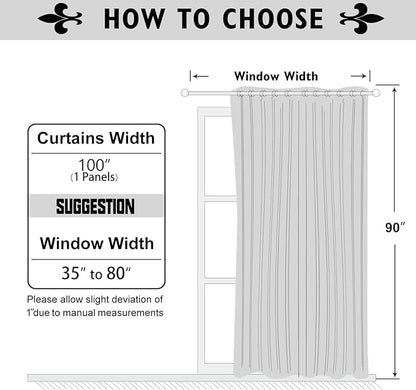 ChrisDowa Room Divider Curtain 90 Inches Long, Wide Blackout Sliding Door Curtain for Bedroom, Room Darkening Privacy Window Curtain for Patio Door (1 Panel Set, Greyish White, 100 x 90 Inch)