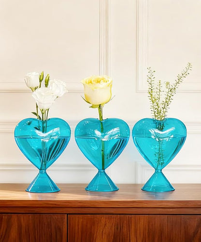 Nacome Small Glass Bud Vases for Flowers: Birthday Gifts for Wife Women Mom Garden Lovers- Set of 3 Heart Plant Terrarium for Wedding Centerpiece Table Office Indoor Home Decor(Blue)