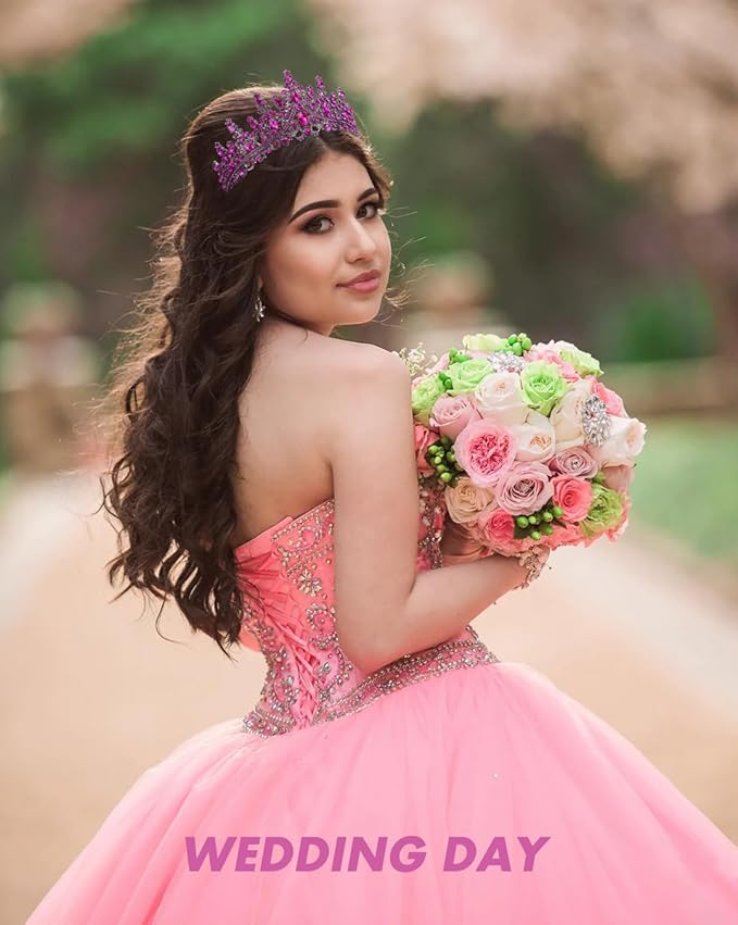TOBATOBA Tiaras for Women, Hot Pink Tiara Crowns for Women, Wedding Tiara for Bride Queen Crown, Royal Princess Quinceanera Headpieces for Birthday Prom Pageant Halloween Cosplay Accessories
