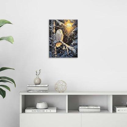 Owl Wall Art, Winter Snow Owl Pictures Wall Decor, Forest Animal Canvas Prints Painting, Framed Artwork for Bathroom Living Room Bedroom Office Dining Room 24"X16"