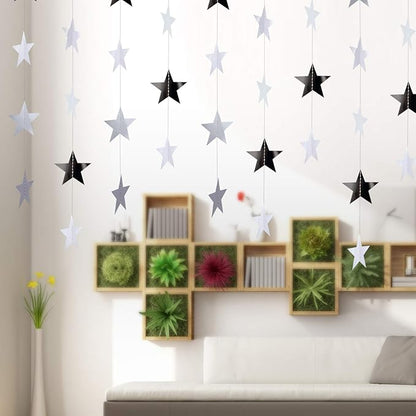 Patelai Glitter Star Garland Banner Christmas Decor 130 Feet Star Hanging Bunting Banner Twinkle Backdrop for Homecoming Classroom Wedding Birthday Halloween Party Supplies(Silver)