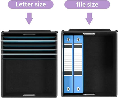 Huolewa File Organizer Box with Lid, Collapsible File Folder Organizer for Office Document Storage, Filing Box with Plastic Slide for Letter Size Hanging File Folders(1 Pack, Lavender)