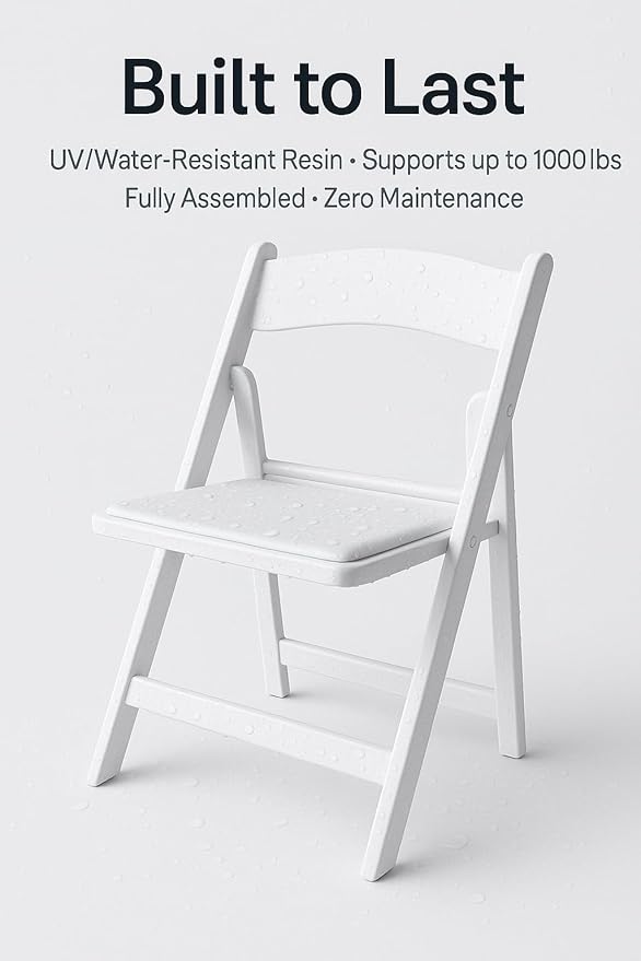 BTEXPERT Resin Folding Chair Vinyl Padded Seat Indoor Outdoor Lightweight Set for Home Event Party Picnic Kitchen Dining Church School Weddings Set of 2