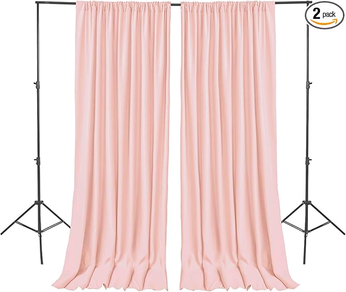 Hiasan Blush Pink Screen Backdrop Curtains for Parties, Polyester Photography Backdrop Drapes for Family Gatherings, Wedding Decorations, 5ftx10ft, Set of 2 Panels