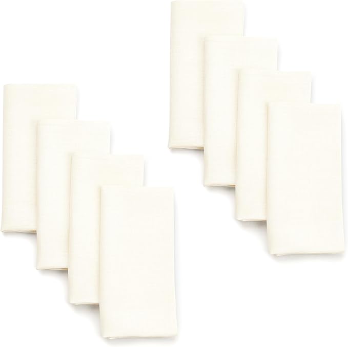 D'Moksha Homes Ivory Linen Napkins 18 x 18 Inch - 100% Pure Linen Cloth Washable Dinner Napkins Set of 8 for Winter, Christmas, Holiday