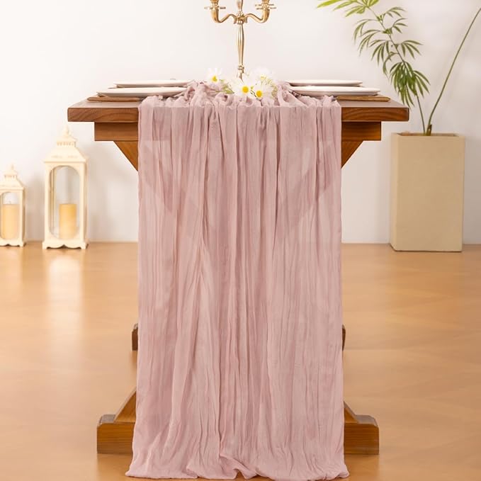 Socomi 15pcs Pink Cheesecloth Table Runner Fall Thanksgiving Boho Rustic Gauze Dusty Pink Farmhouse 120 inch 10FT Cheese Cloth Runner for Wedding Party Baby Shower Birthday Home Decor Holiday