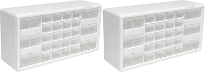 Akro-Mils 26-Drawer Plastic Drawer Storage Cabinet for Garage Organization, Bead Organizer, Building Bricks Storage, Teacher Toolbox, Makeup Organizer, 20-Inch W x 6-Inch D x 10-Inch H, 10124 White
